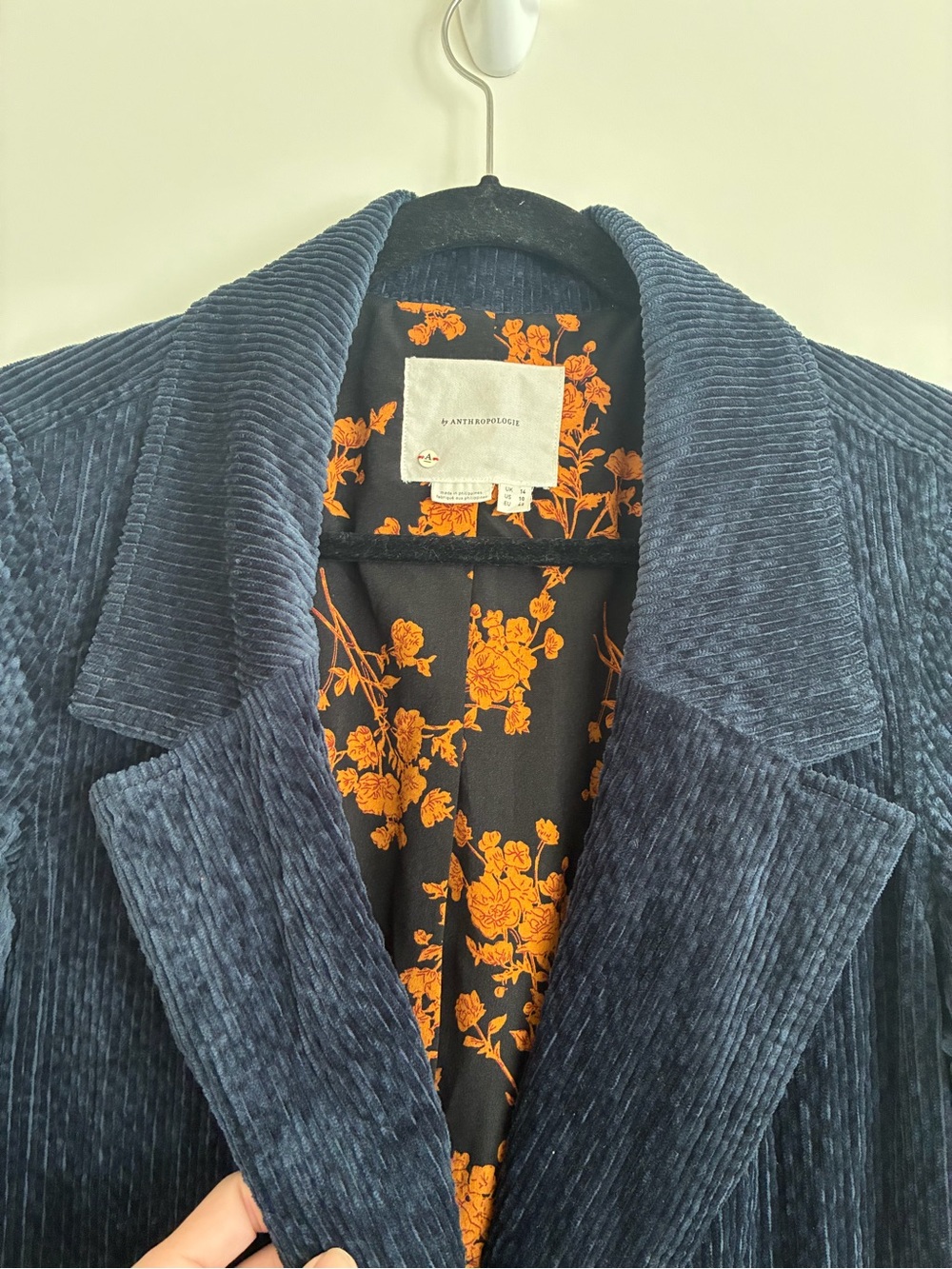 Anthropologie Navy Corduroy Velvet Trench Coat size 10 - Picture 3 of 8
